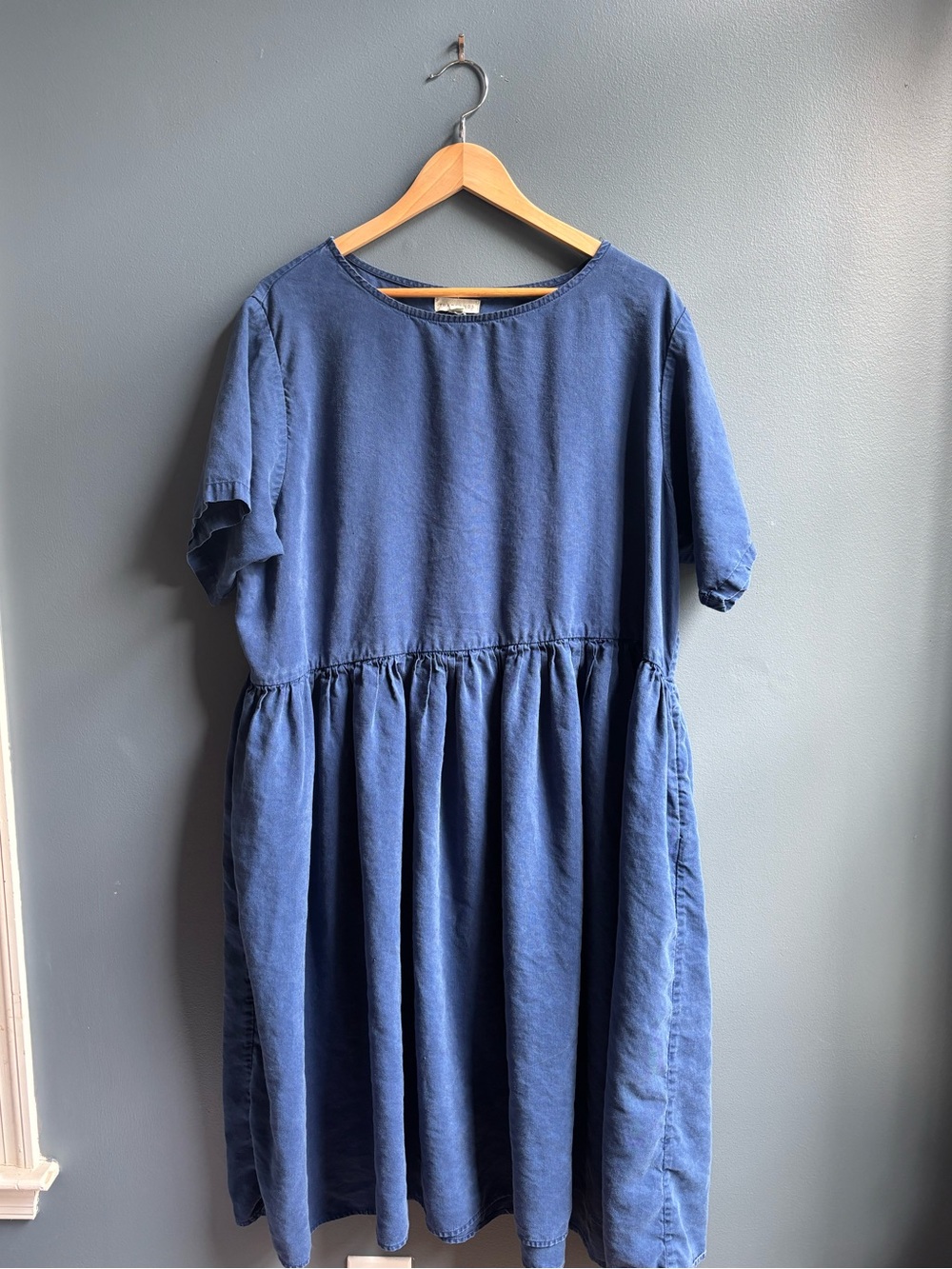 Tradlands Original Nico Dress XL Cobalt Blue Oversized Tencel Linen Pockets